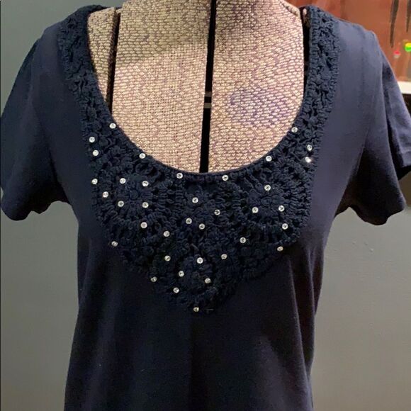 RXB crocheted crystal bead yoke shirt sleeve T NWT - Picture 2 of 5